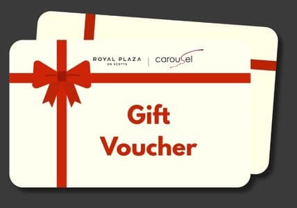 Two cream-colored gift vouchers with red ribbons and bows, featuring 'Gift Voucher' text.